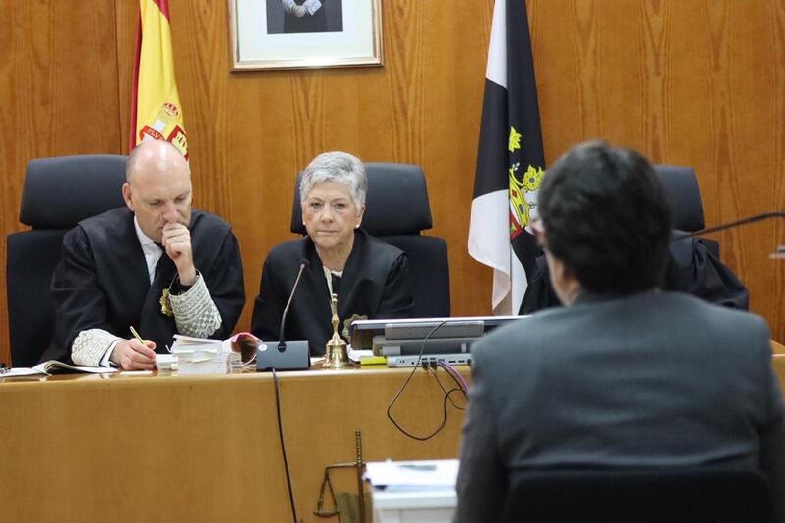 Los magistrados Emilio Martín y Rosa De Castro interrogando a un testigo este miércoles. / FOTO REDUAN