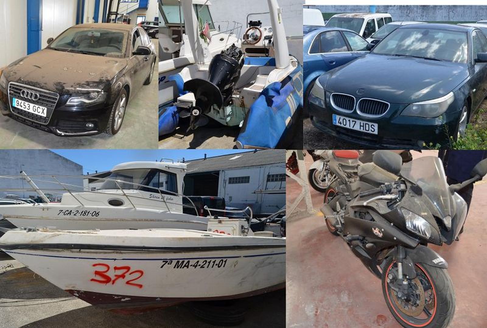 Algunos de los bienes decomisados por tráfico de drogas que se subastarán.