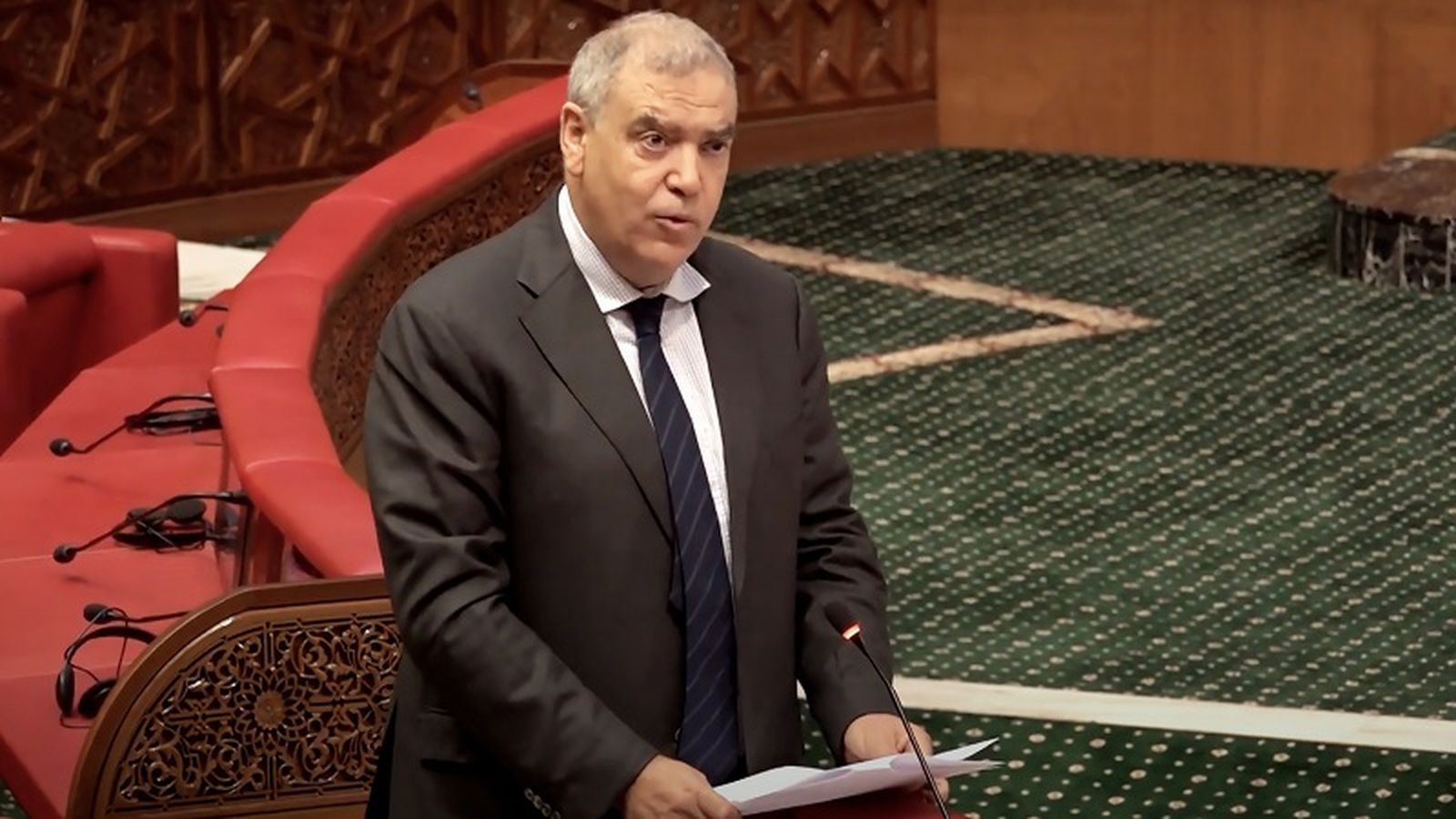 Abdelouafi Laftit, ministro del Interior, durante la sesión de preguntas orales en la Cámara de Consejeros, el martes 28 de noviembre de 2023./ FOTO RECURSO
