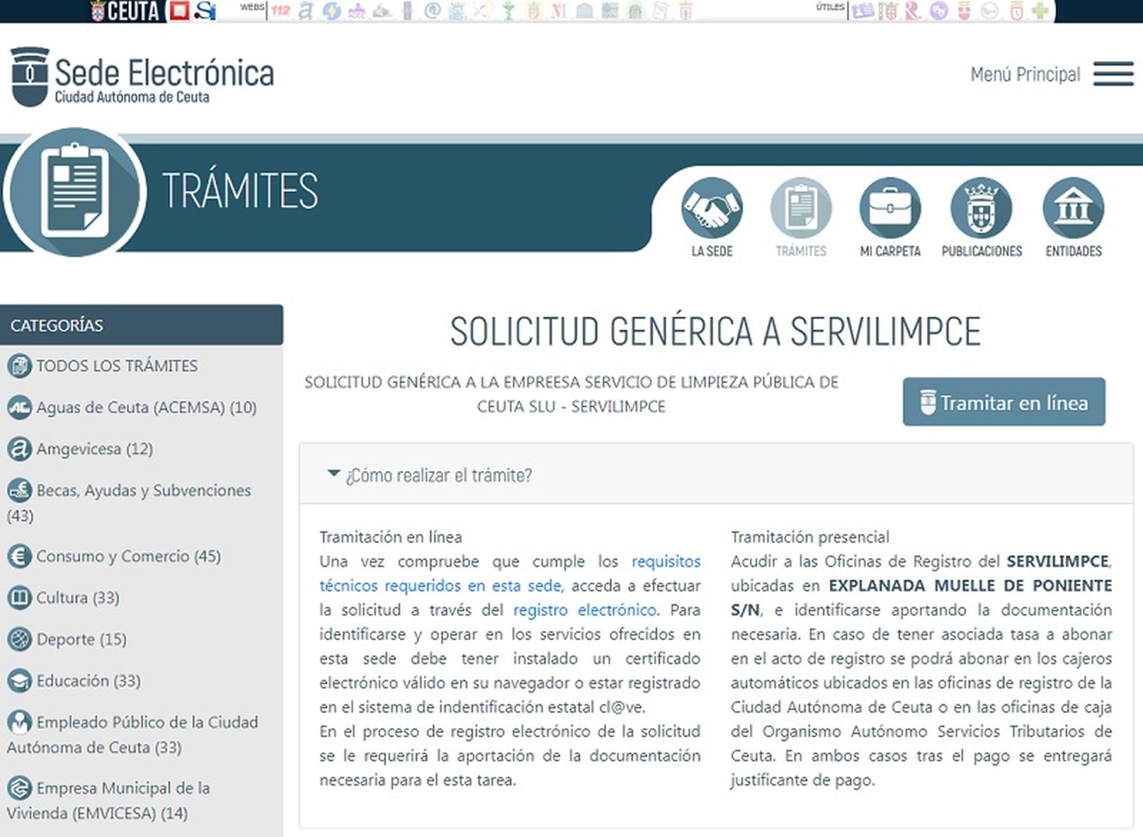 Apartado SERVILIMPCE Sede Electrónica | FOTO REPRODUCCIÓN