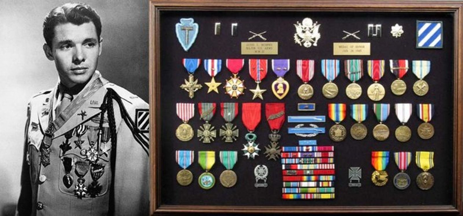 Audie Murphy y condecoraciones recibidas. / FOTO CEDIDA