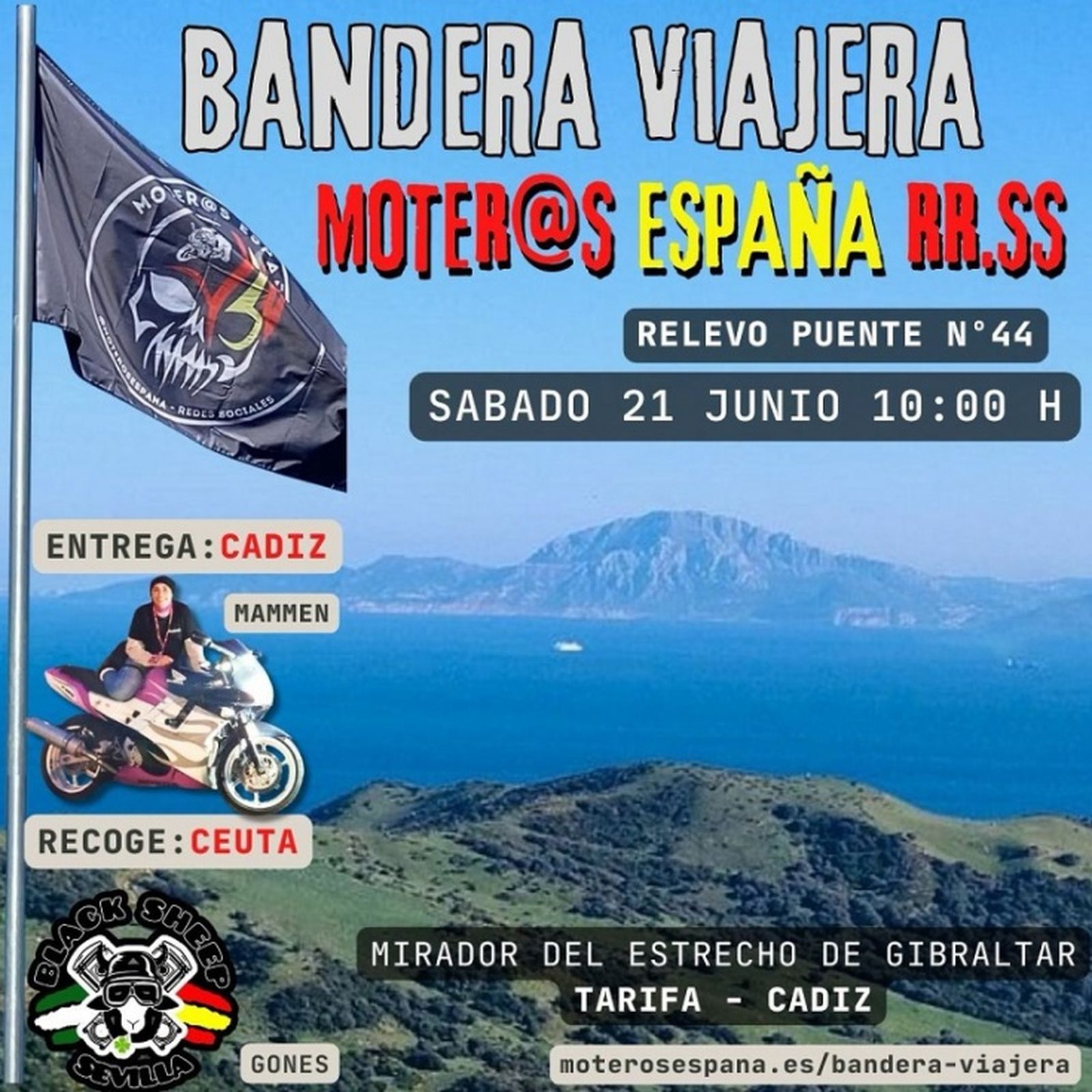 Cartel de la recogida de la bandera de Moteros España por el embajador de Ceuta. / FOTO CEDIDA