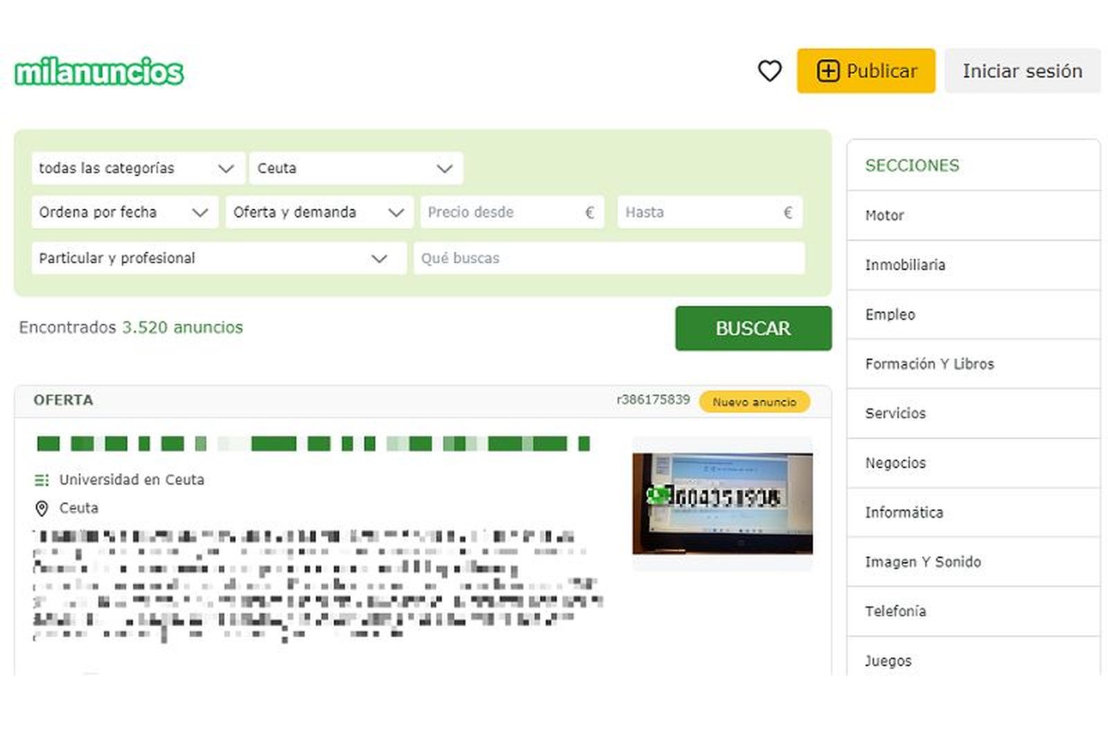 Imagen de archivo de una oferta de milanuncios. / FOTO EL PUEBLO